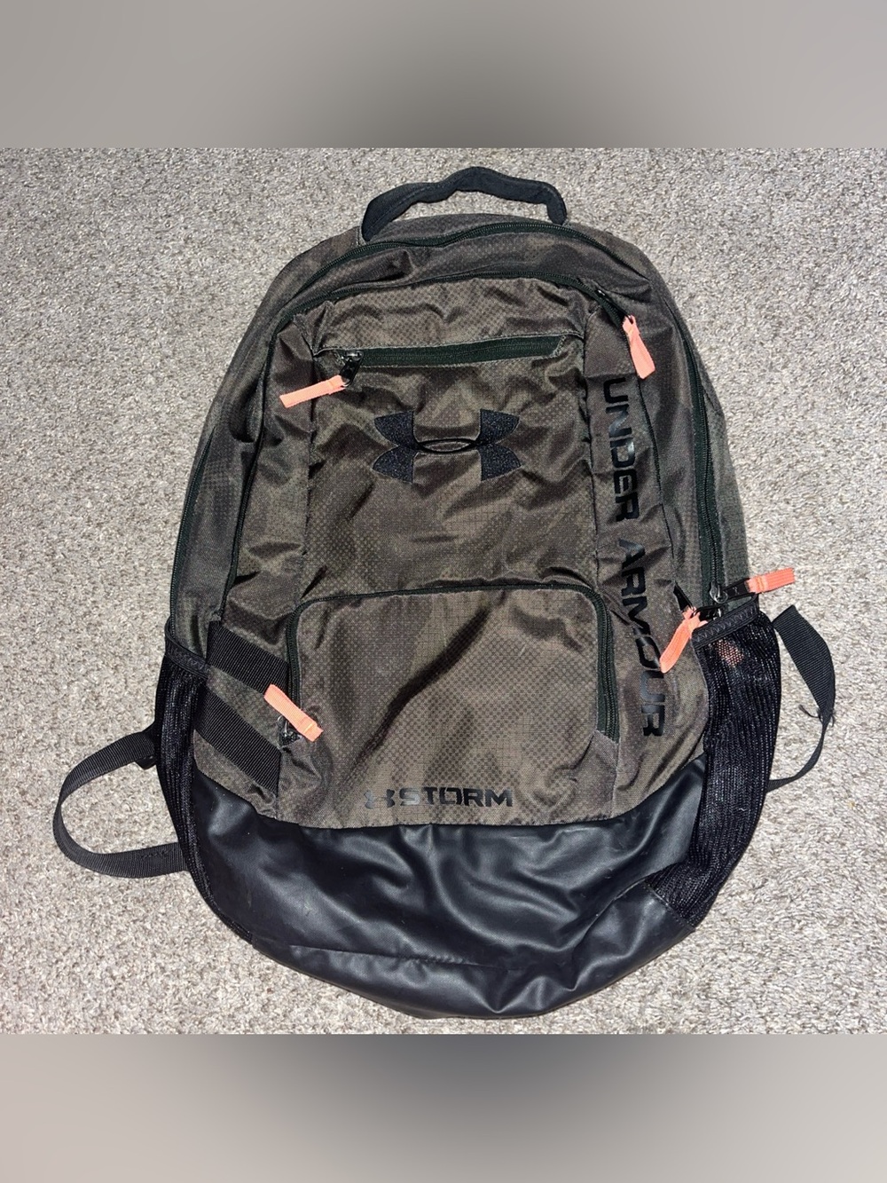 Under Armour Storm Backpack Camo Green Orange Black School Book Bag Laptop Hunt